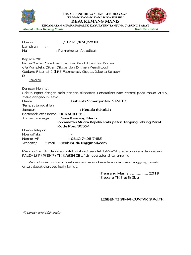 Dapatkan 10+ Contoh Surat Permohonan Akreditasi Paud 