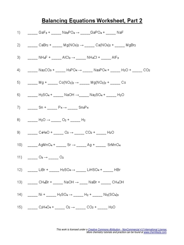 Balancing Equations 20  PDF Within Worksheet Balancing Equations Answers