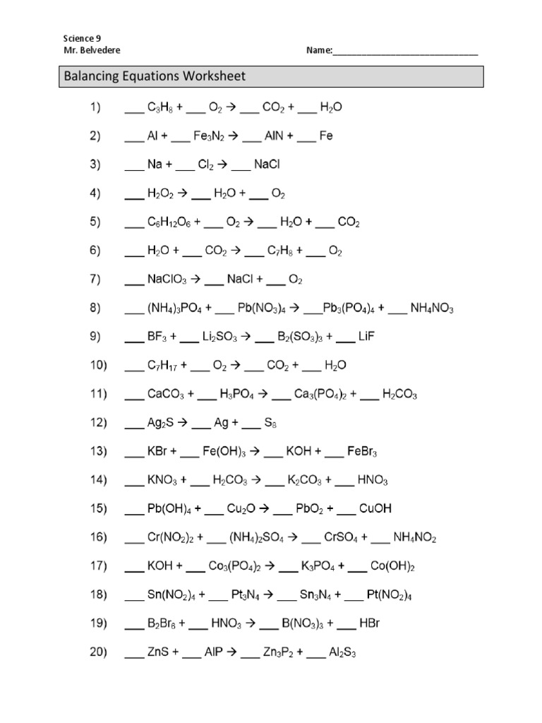 chemical calculations worksheet answers Intended For Worksheet Balancing Equations Answers