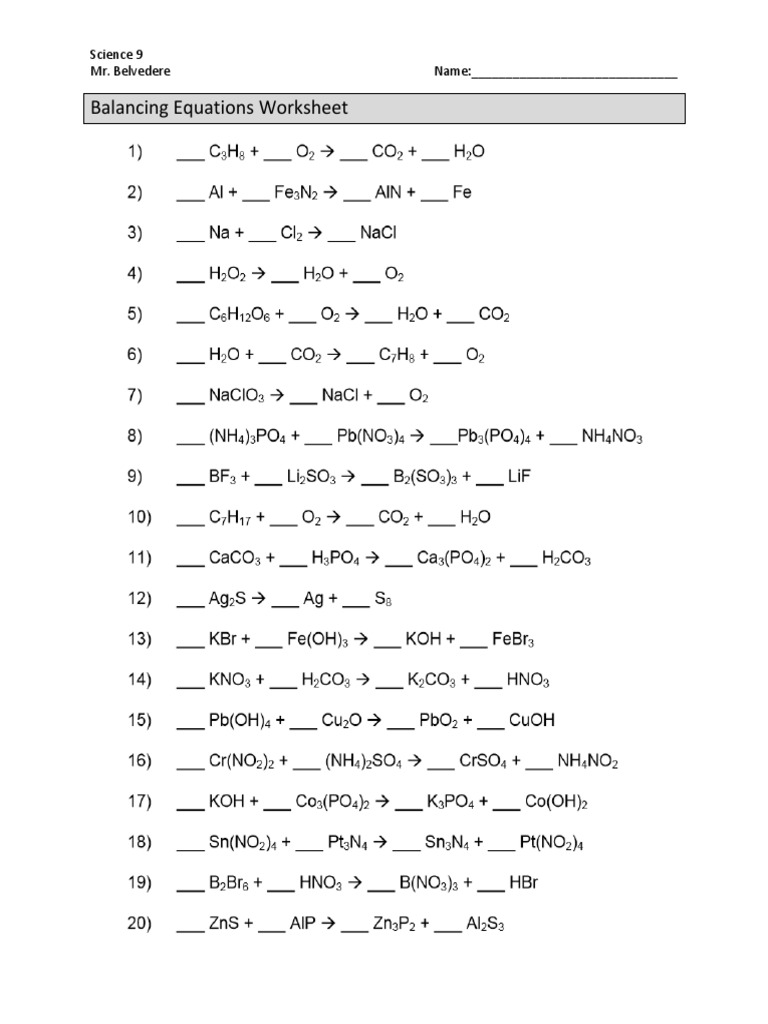 Balancing Equations 21  PDF In Balancing Chemical Equations Worksheet 1
