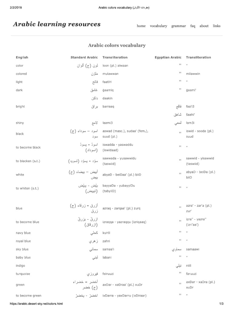 Arabic - Colours PDF | PDF