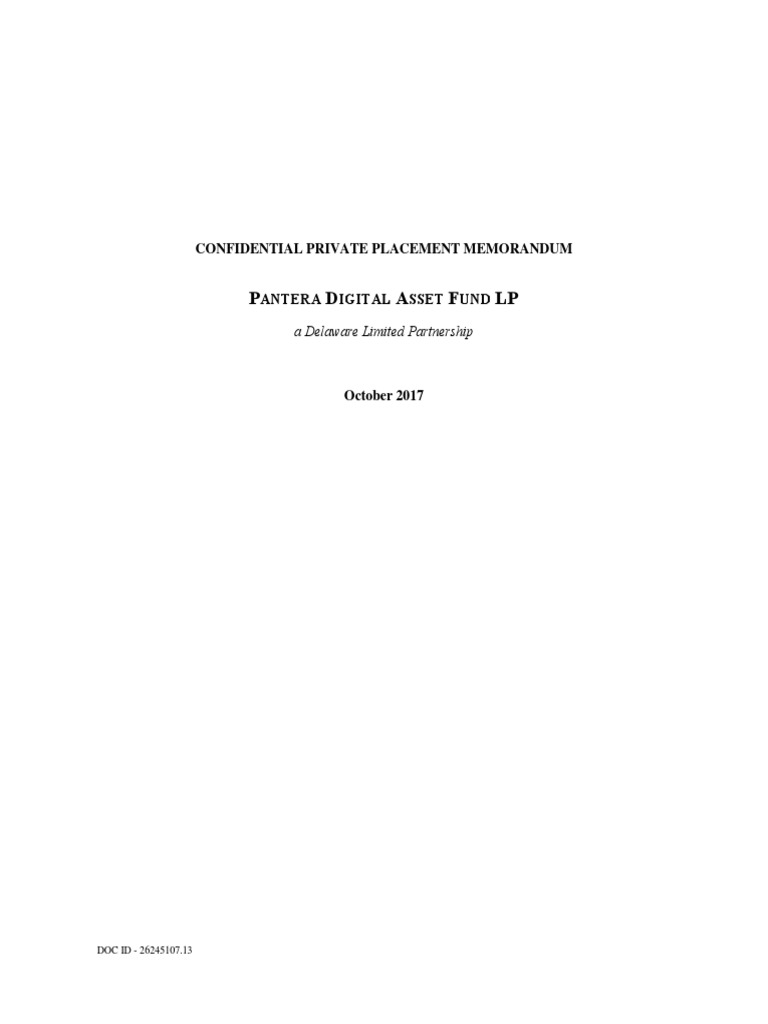 PPM - Pantera Digital Asset Fund LP | PDF | Securities Act Of 1933 |  Securities (Finance)