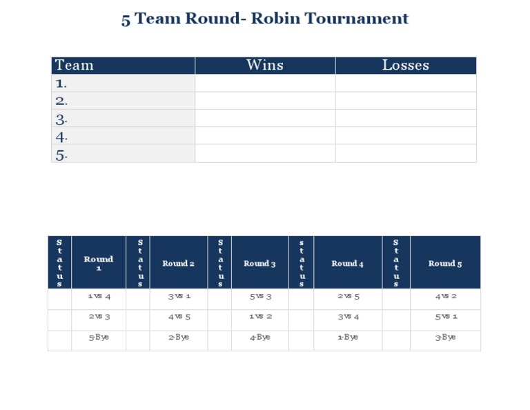 5 Team Round Robin Tournament Schedule | PDF