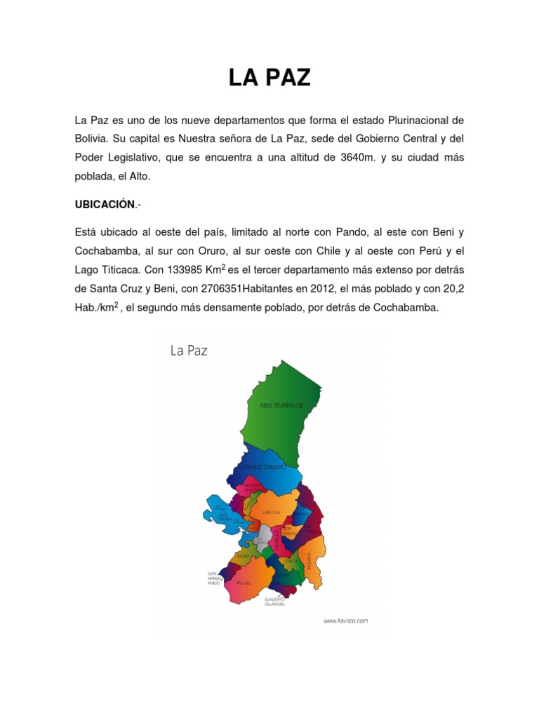 La Paz Es Uno De Los Nueve Deptamentos Que Forma El Estado Plurinacional De Bolivia