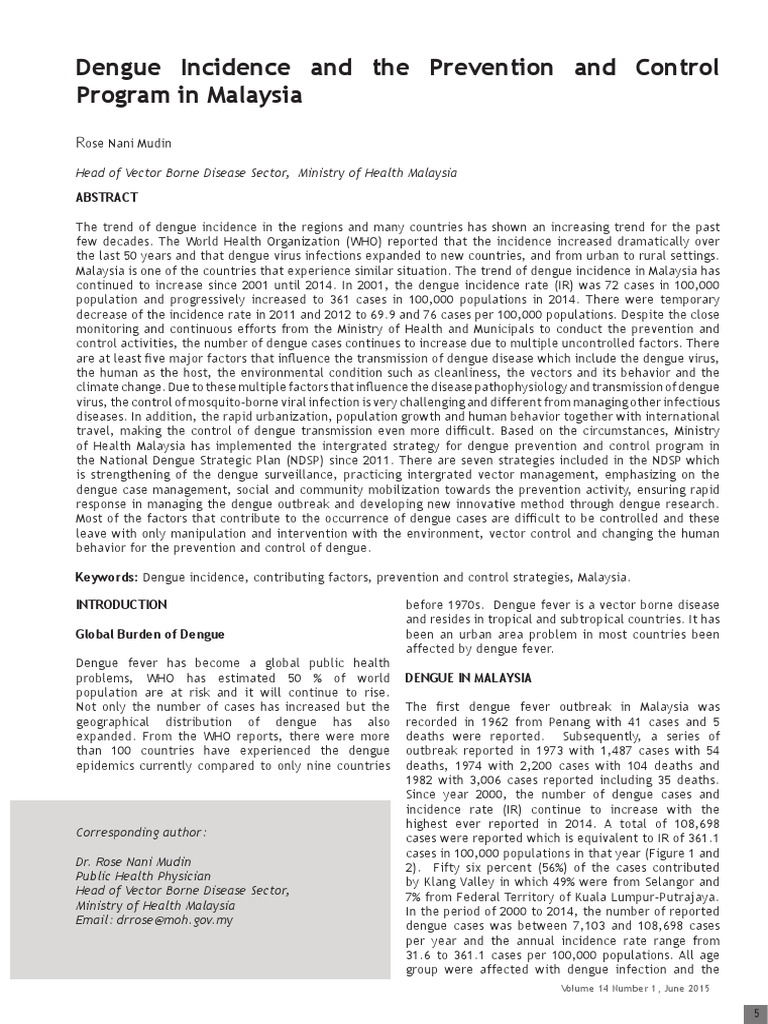 Dengue Prevention and Control in Malaysia | PDF | Transmission ...