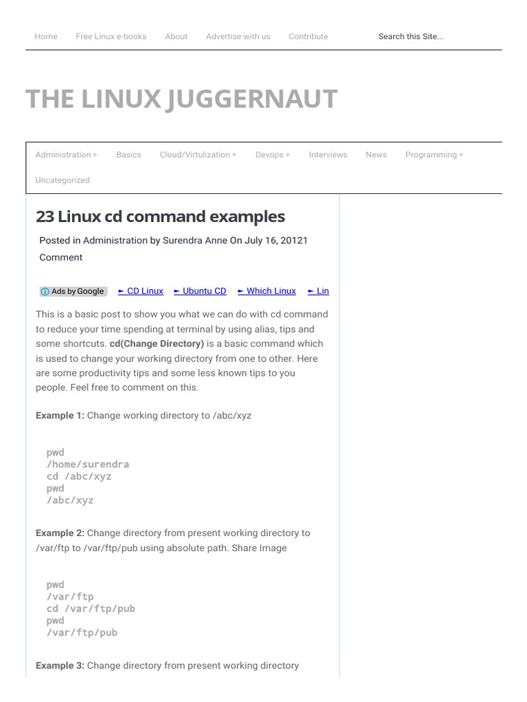 23 Linux CD Command Examples The Linux Juggernaut PDF Directory Command Line