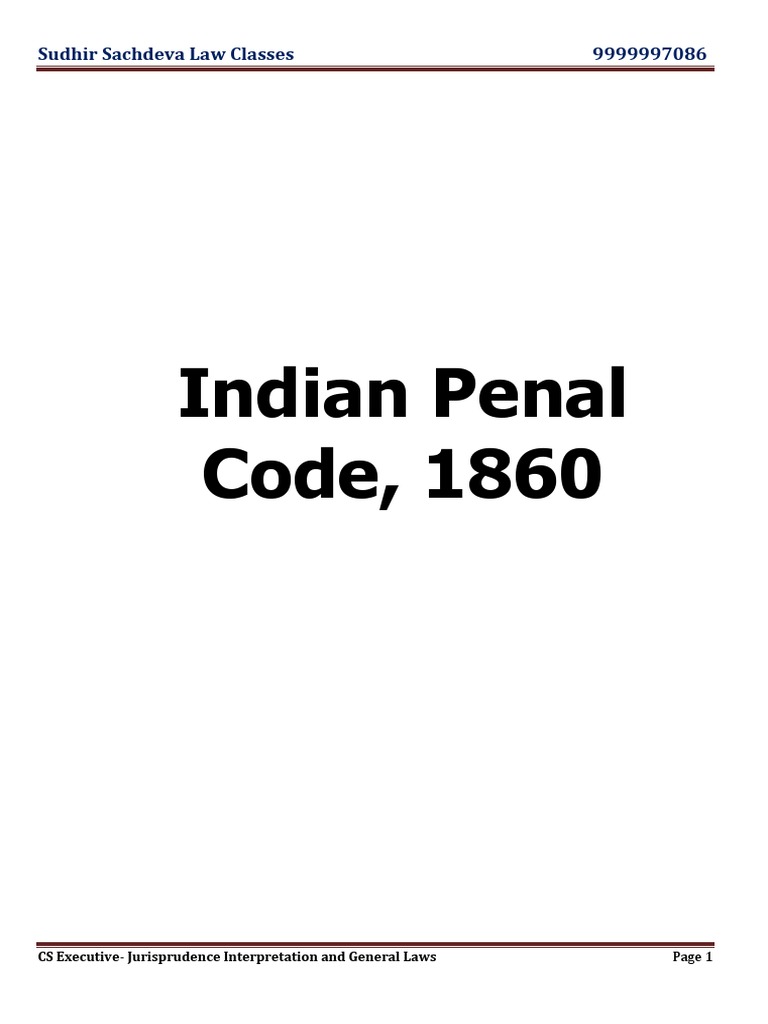 Indian Penal Code 1860 CA CS CMA Video Classes PDF Mens Rea