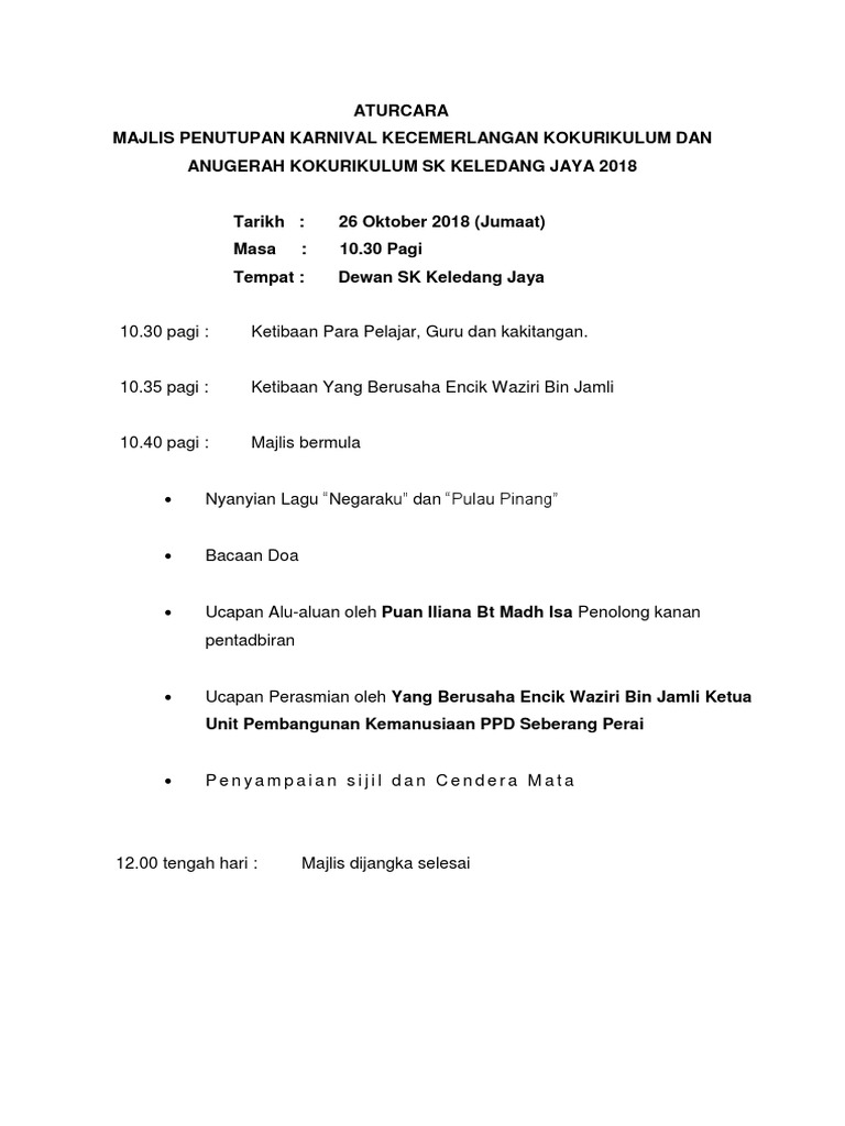 Tentatif Majlis Perasmian Dan Penutupan