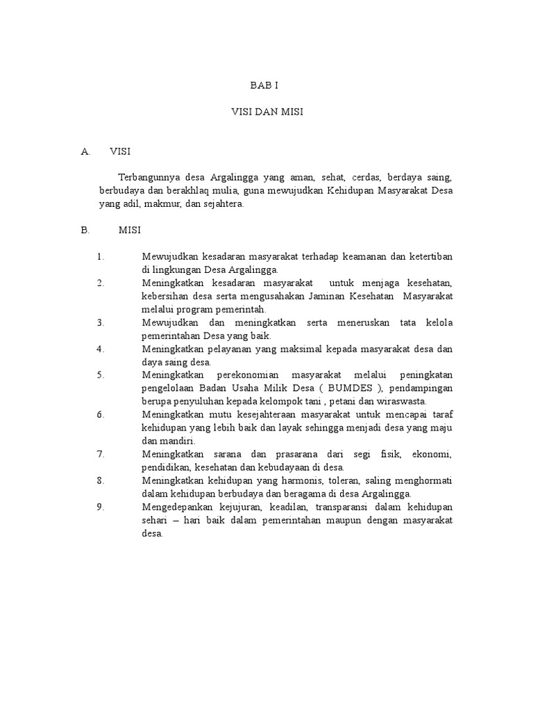 Visi dan Misi Desa Argalingga | PDF | Ilmu Sosial