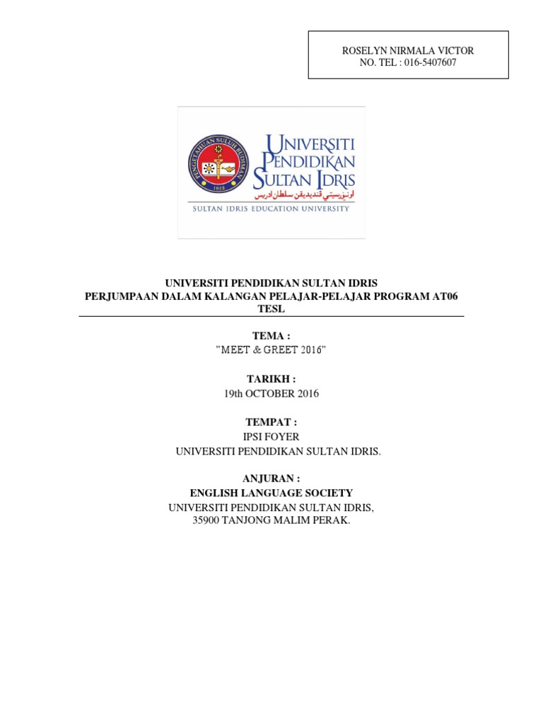 Kertas Kerja Meet u0026 Greet 2016 UPSI  PDF