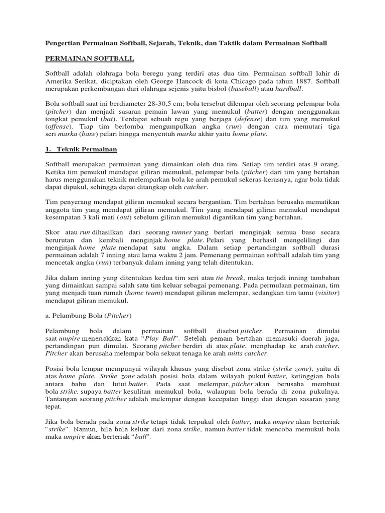 Pengertian Permainan Softball Docx