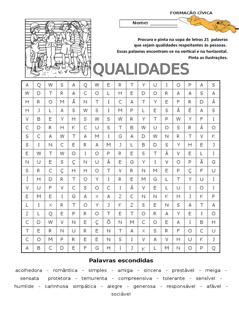 1 º Sopa De Letras Qualidades Pdf