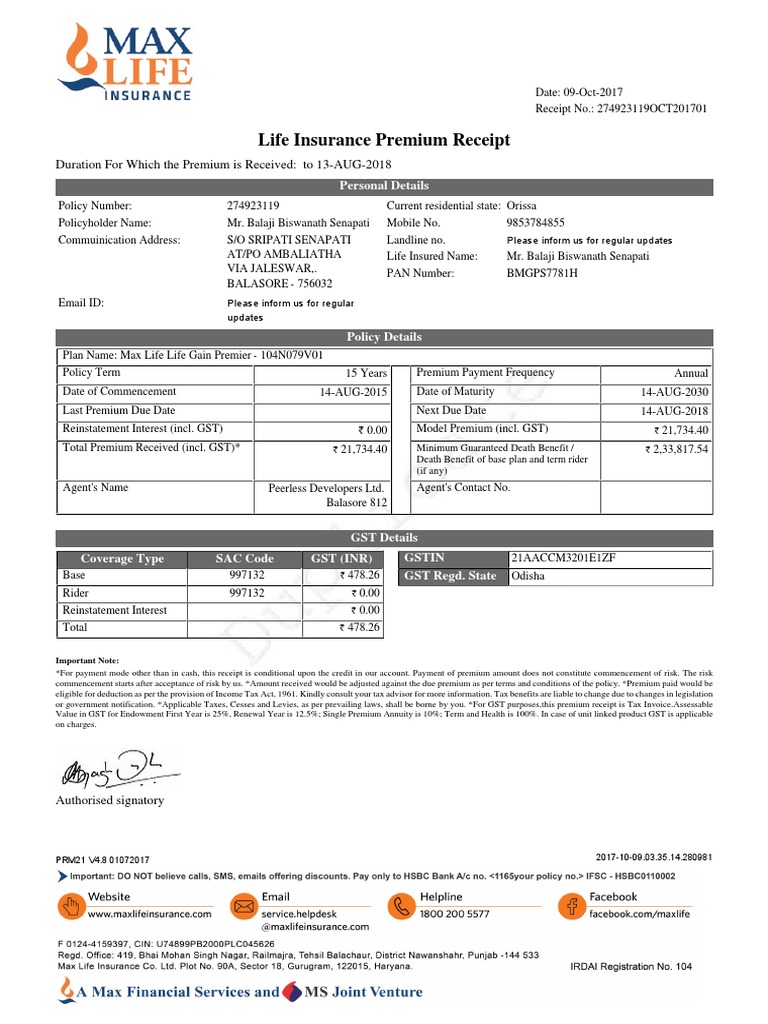 Premium Receipts | Download Free PDF | Life Insurance | Insurance