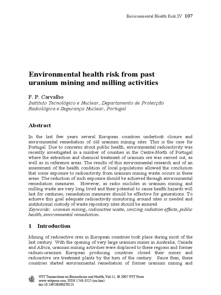 Environmental Health Risk From Past Uranium Mining and Milling ...