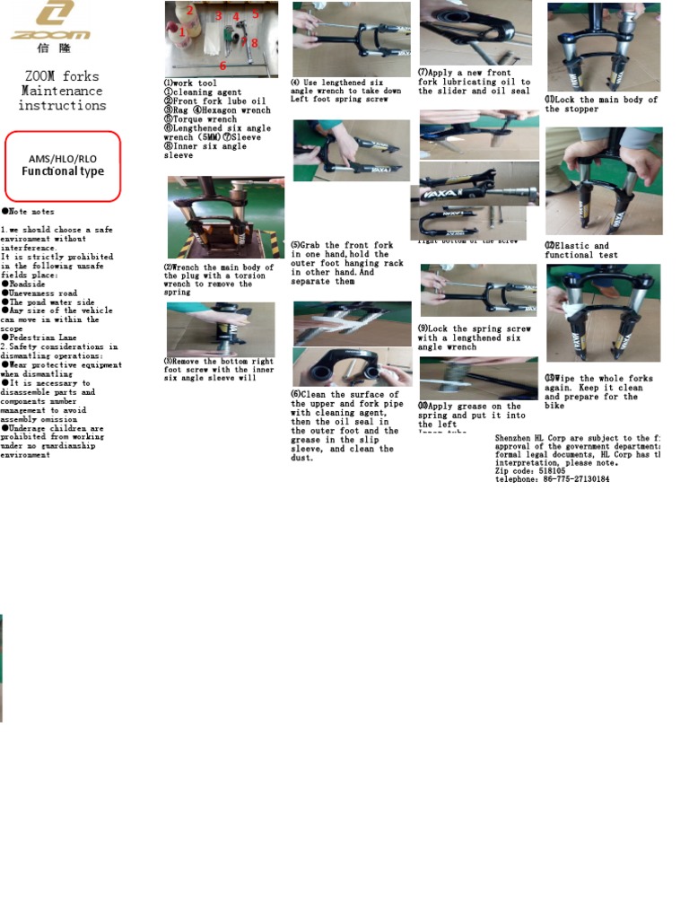 ZOOM Forks Maintenance Instructions Functional Type PDF Mechanical