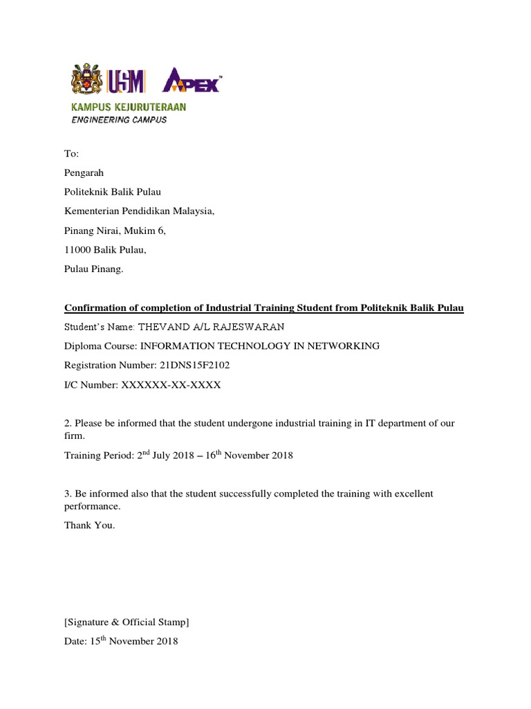 Completion Letter | PDF | Business