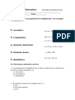 Evaluación de Matemática - Propiedades y ejercicios de la multiplicación