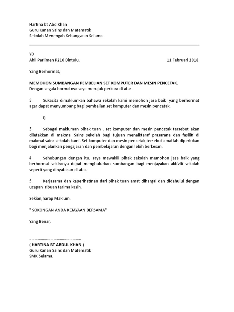 Surat Mohon Bantuan Yb Pdf