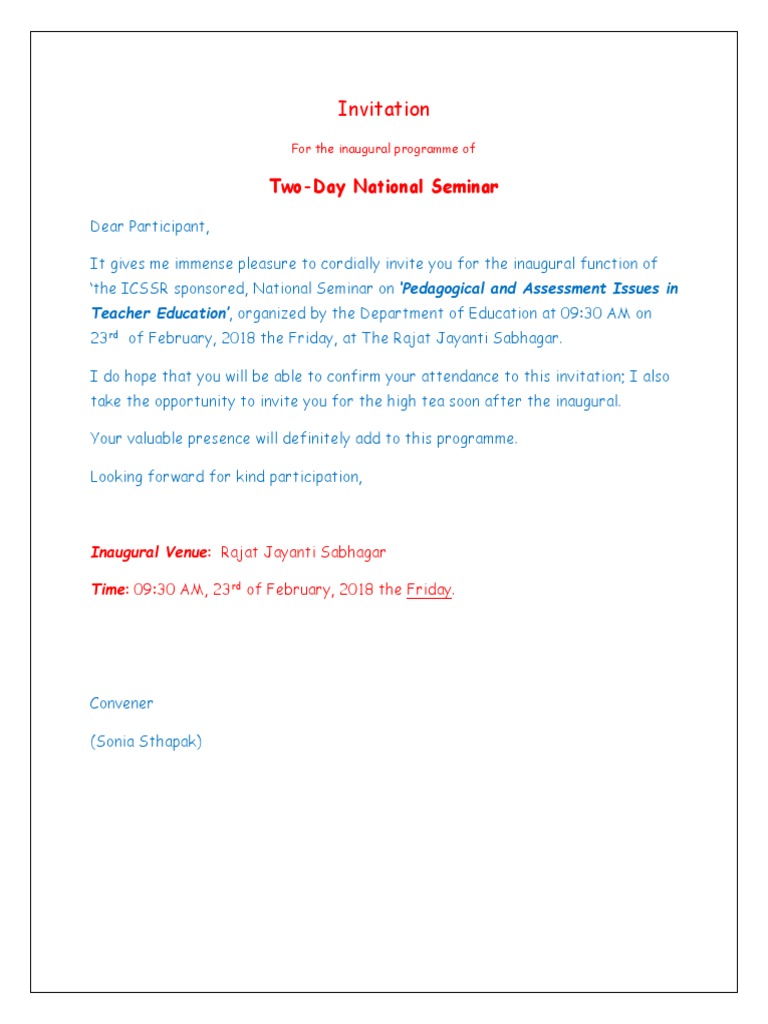 Invitation to National Seminar on Education | PDF