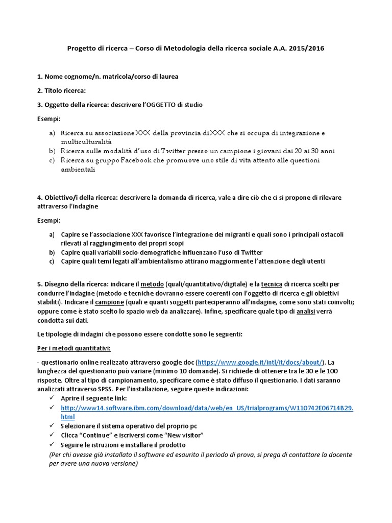 Modello Progetto Di Ricerca - Metodologia | PDF