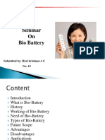 Seminar On Bio Battery: Submitted By: Hari Krishnan A S No: 19