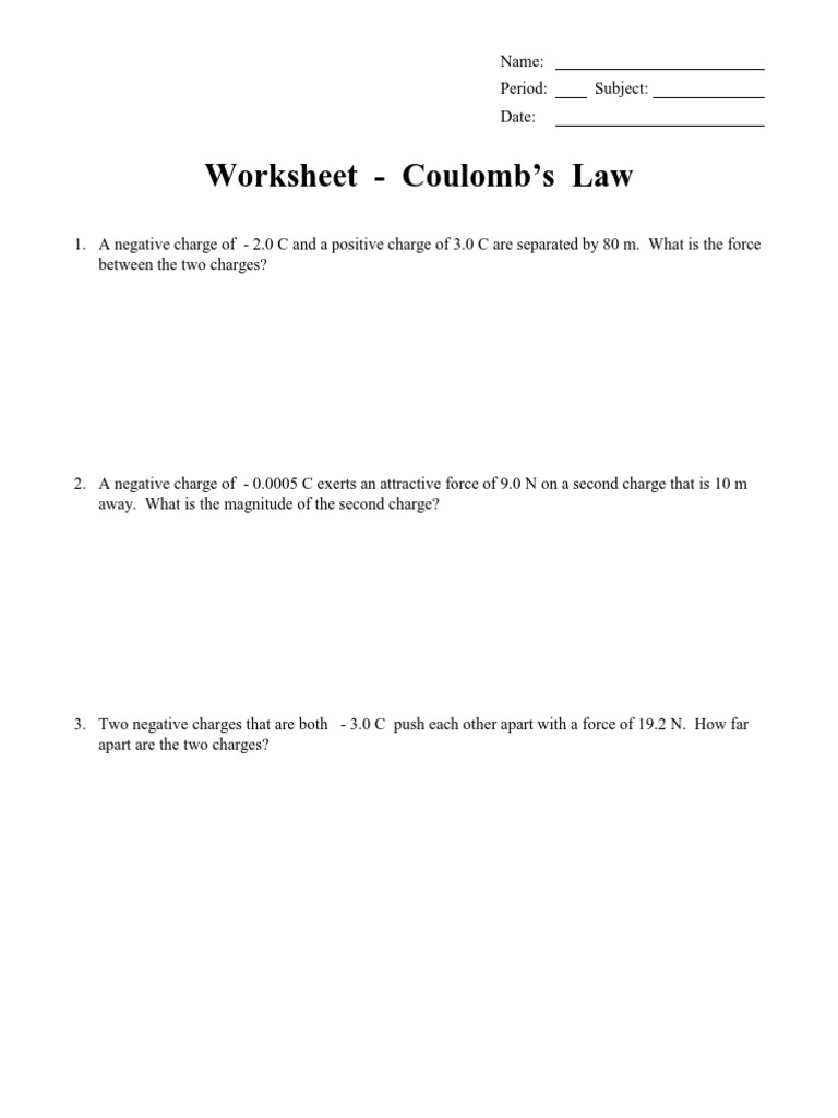 Worksheet Coulomb S Law Pdf