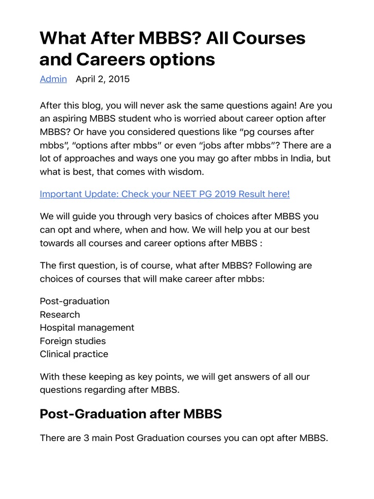 What After MBBS? All Courses and Careers Options MedicForYou PDF