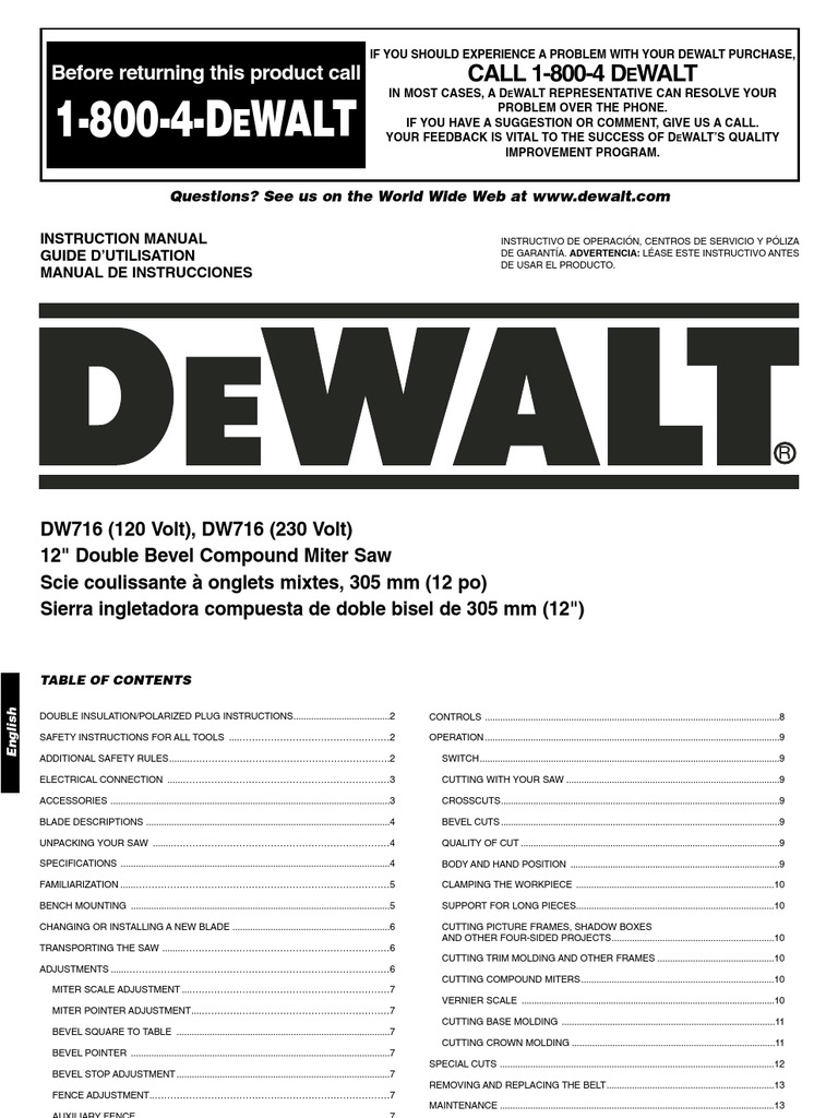 Dewalt Miter Saw Owners Manual Manufactured Goods Nature