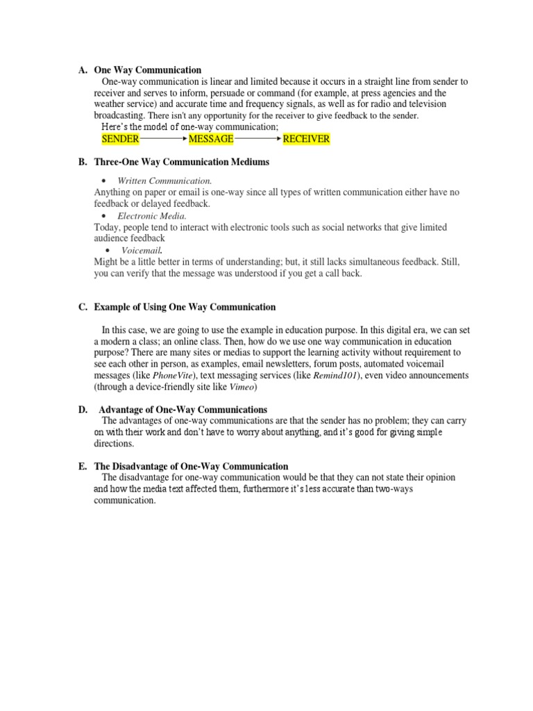 One Way Communication | PDF