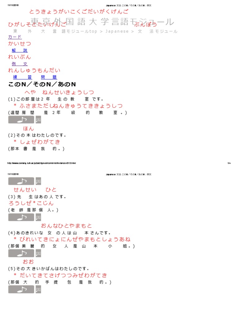 Japanese 文法 このN／そのN／あのN：例文 | PDF