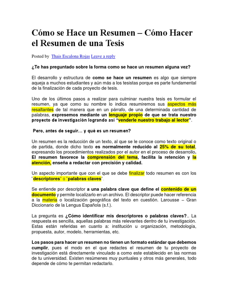 Cómo Hacer un Resumen de Tesis | PDF | Php | Turismo
