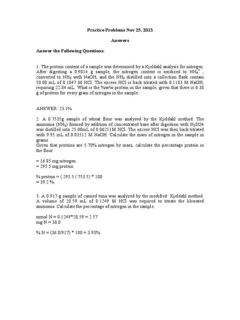 Kjeldahl Computation, % Protein Determination PDF | PDF