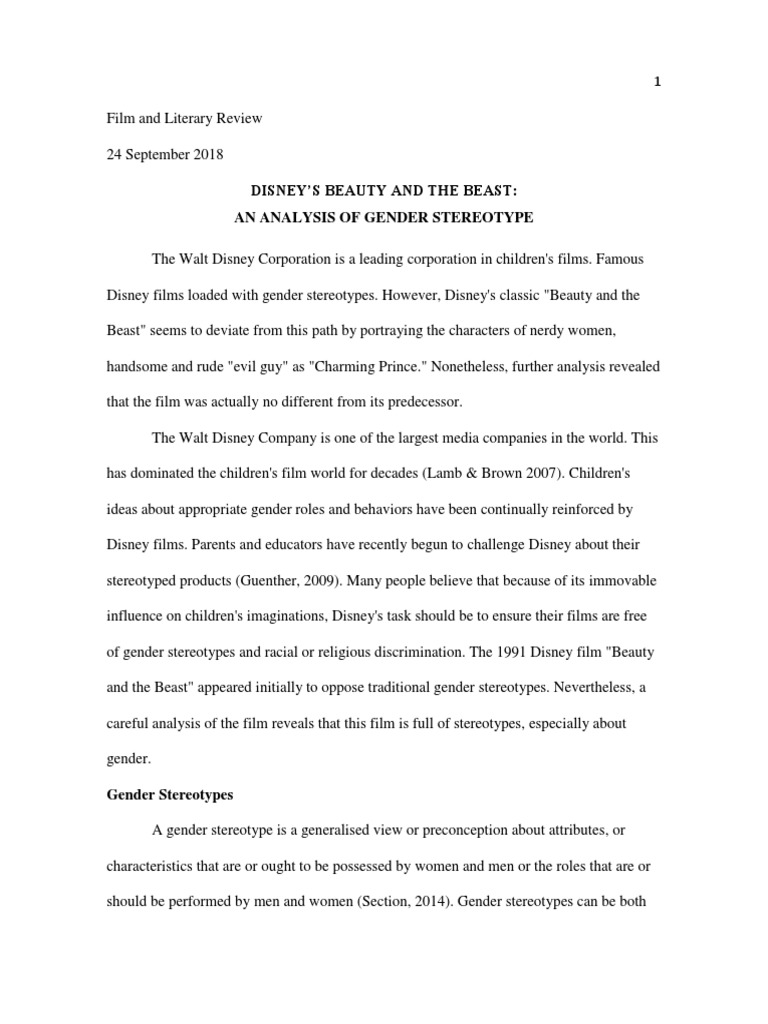Disney S Beauty And The Beast An Analysis Of Gender Stereotype Pdf Gender Role Anger