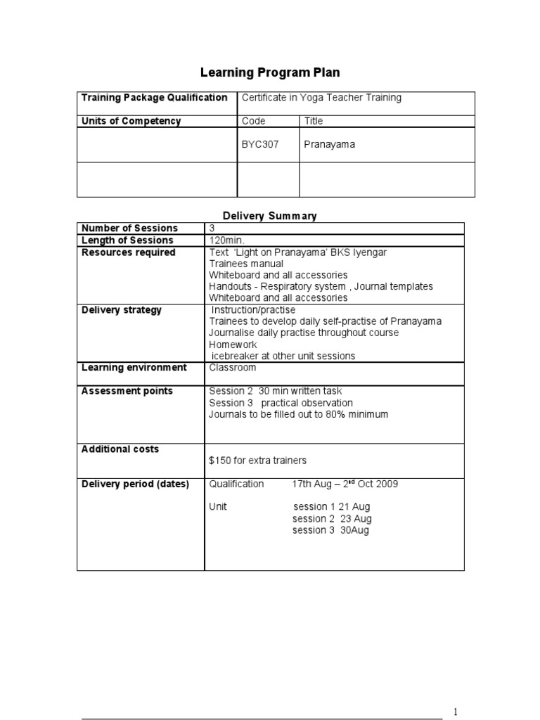 Yoga Teacher Training Program Plan | PDF | Lecture | Teaching