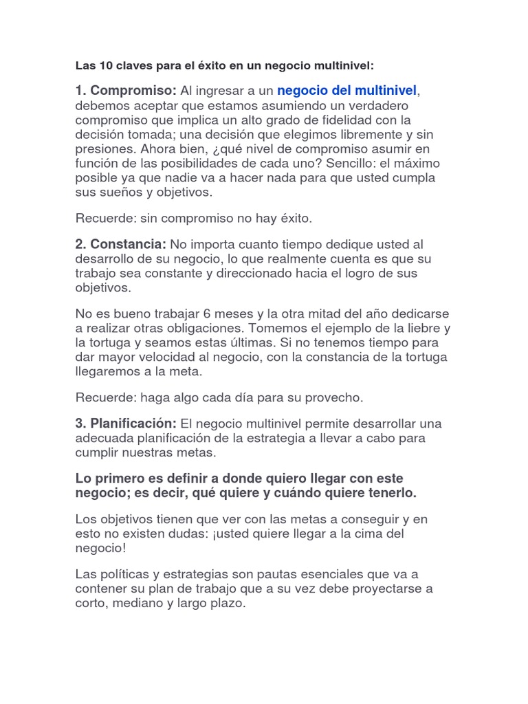 10 Claves Del Exito en MLM | PDF | Planificación | Motivación