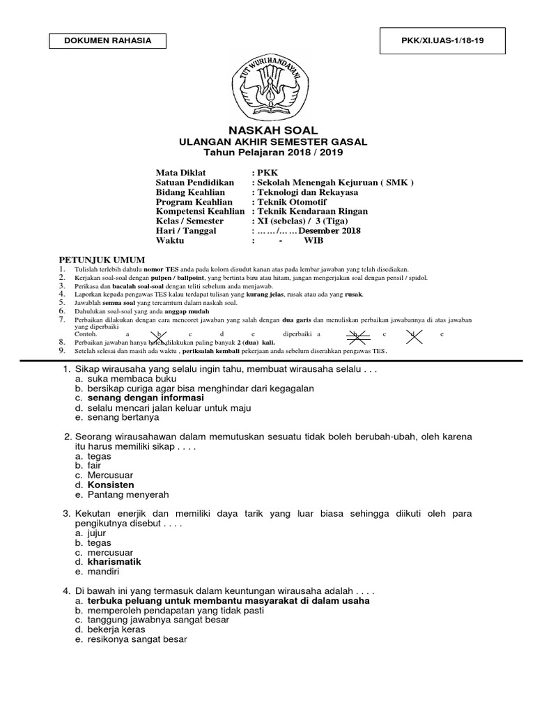 Naskah Soal Pas Pkk