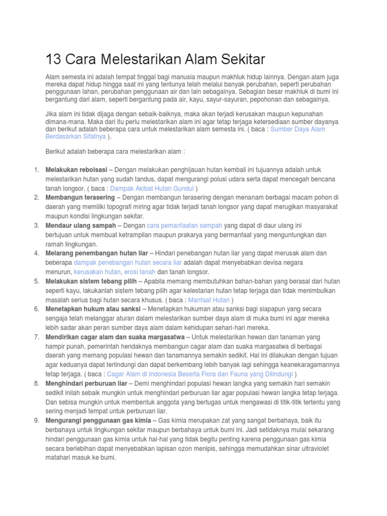 13 Cara Melestarikan Alam Sekitar Pdf