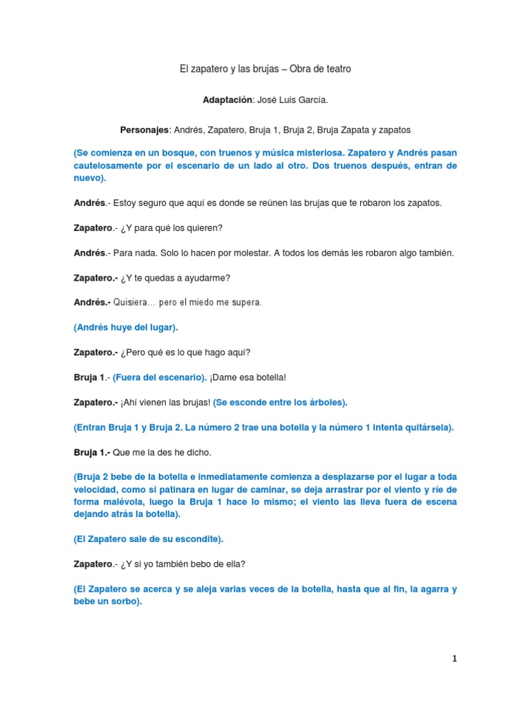 El Zapatero y las Brujas: Obra Teatral | PDF | Ocio