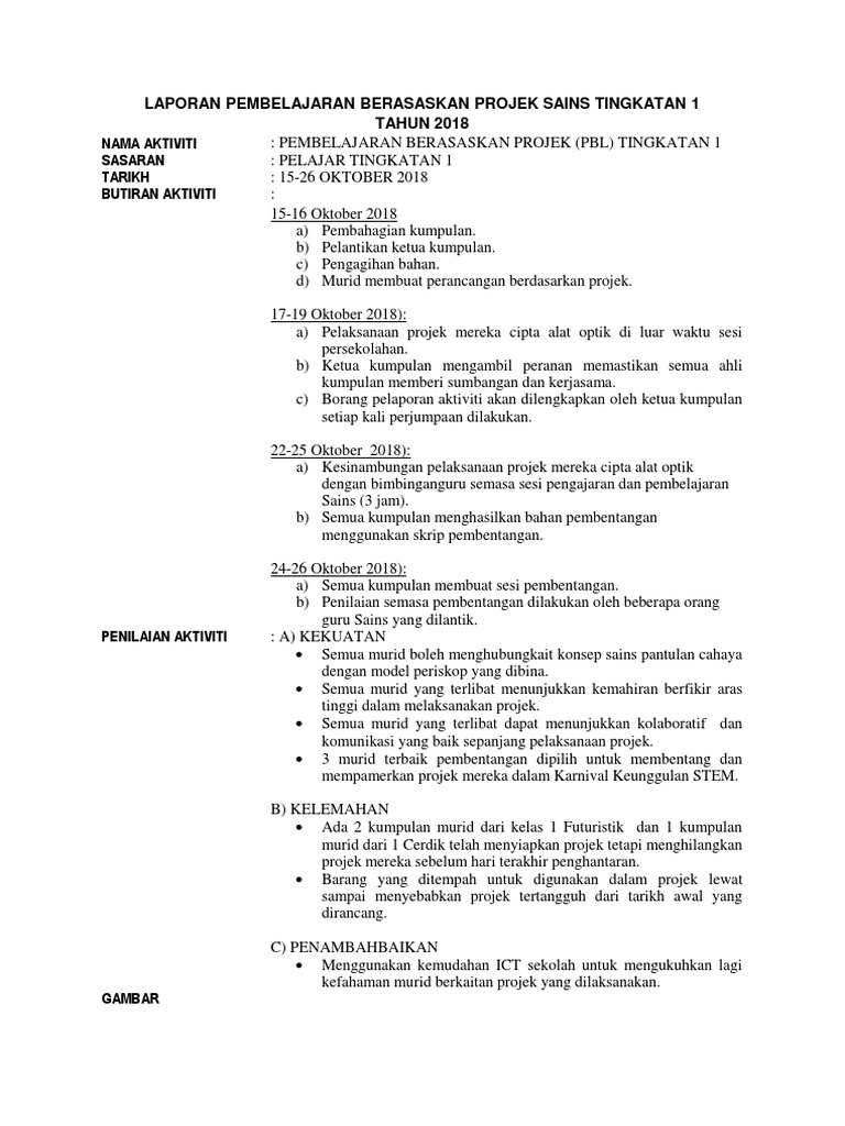 Laporan Aktiviti Pbl Murid Pdf
