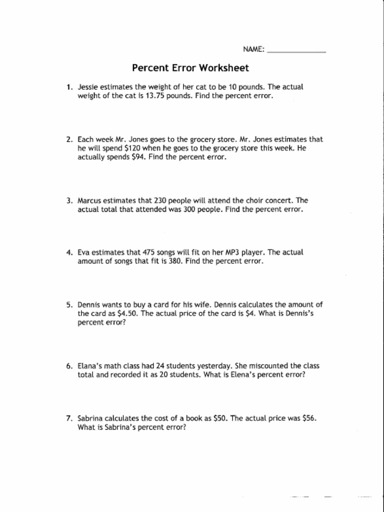 Percent Error Practice11 Pertaining To Percent Error Worksheet Answer Key