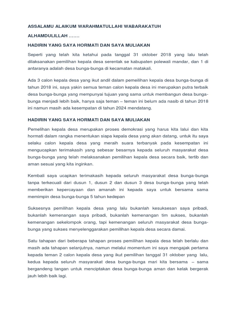 Contoh Contoh Naskah Pidato Kampanye Calon Kepala Desa