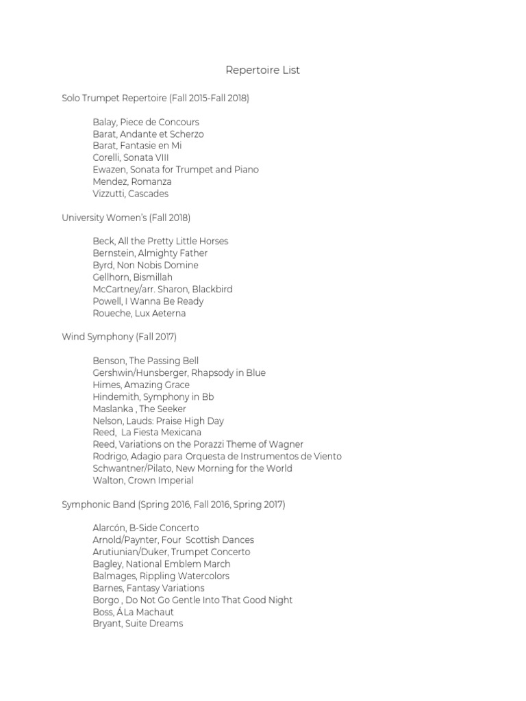 Repertoire List | PDF | Orchestras | Variation (Music)