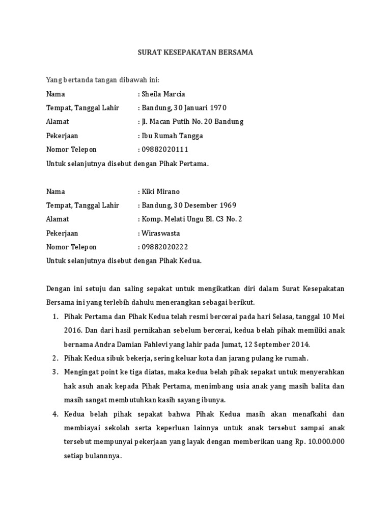 Contoh Surat Perjanjian Kesepakatan - Pengertian Surat Perjanjian Beserta Jenisnya Suratresmi Com - Surat perjanjian sering digunakan oleh banyak pihak, baik perorangan maupun perwakilan kelompok tertentu.berikut 4 contoh surat perjanjian yang bisa anda pelaksanaan kesepakatan ini diadakan untuk jangka waktu 4 bulan terhitung mulai tanggal 17 mei 2018 sampai dengan 17 september 2018.