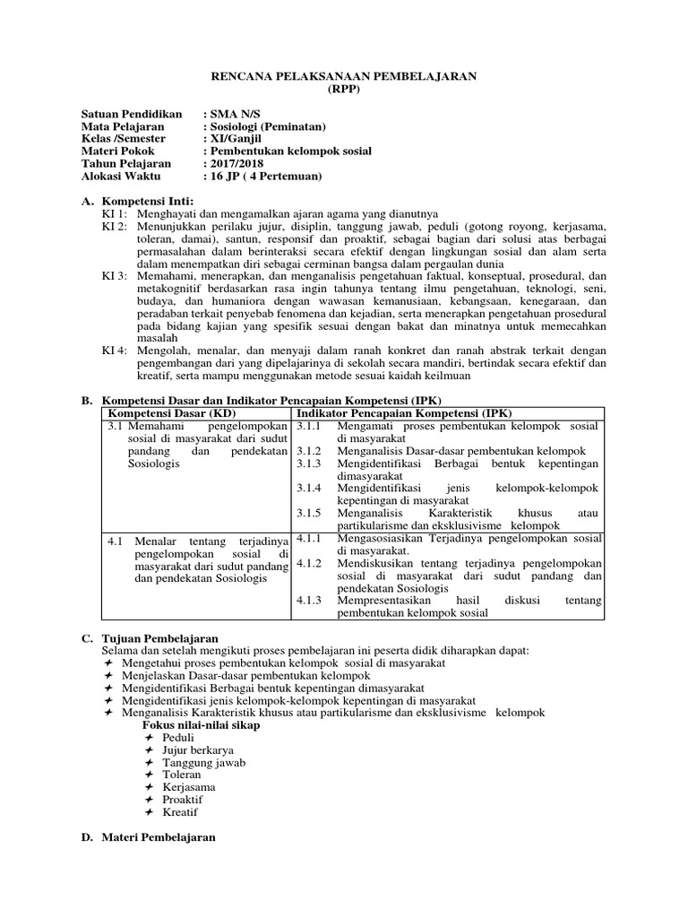 Rpp Revisi 2017 Sosiologi Kelas 11 Sma Docx