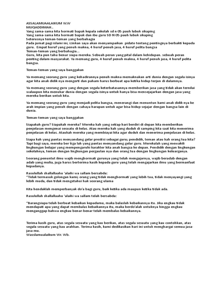 Pidato Berbakti Kepada Guru