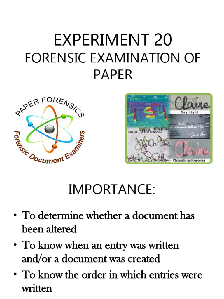 Experiment 20: Forensic Examination of Paper | PDF