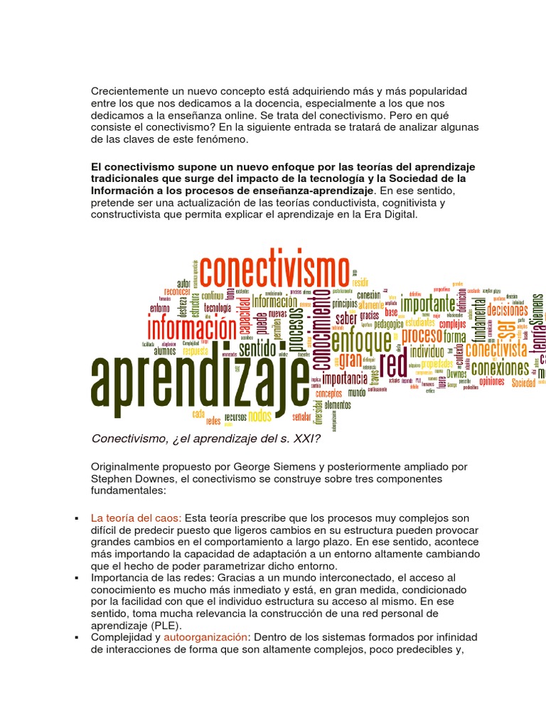 Claves del Conectivismo en Educación | PDF | Aparición | Aprendizaje