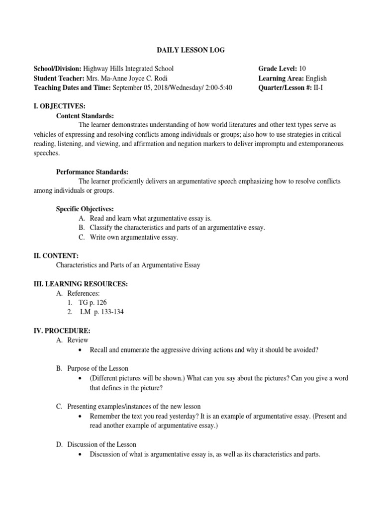 Characteristics of Argumentative Essays | PDF | Essays | Teachers