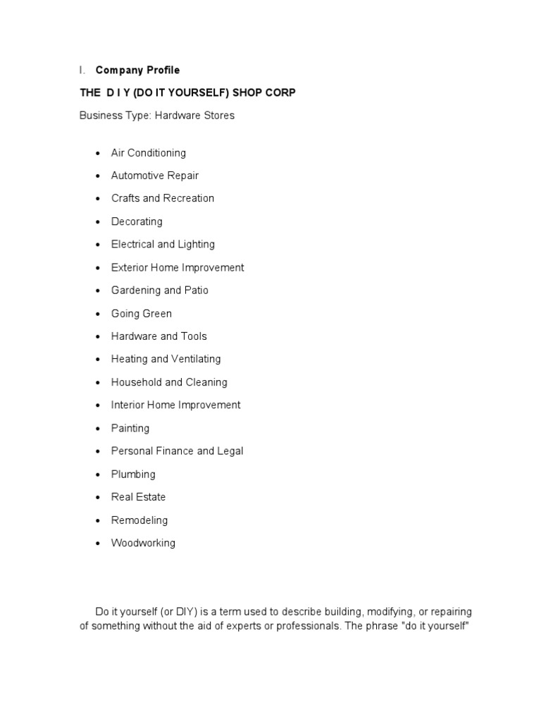 The D I Y (Do It Yourself) Shop Corp PDF Do It Yourself Computing