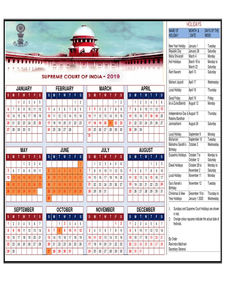 Supreme Court Calendar 2019